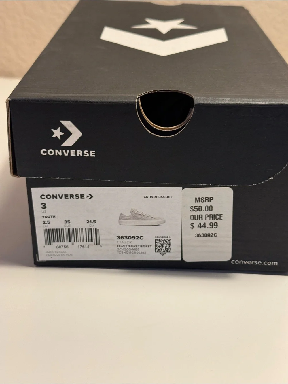 Converse Chuck Taylor All Star OX Egret Metallic Youth 3 363092C New in box